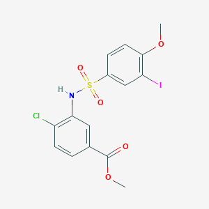 molecular formula C15H13ClINO5S B4193500 Methyl 4-chloro-3-[(3-iodo-4-methoxyphenyl)sulfonylamino]benzoate 