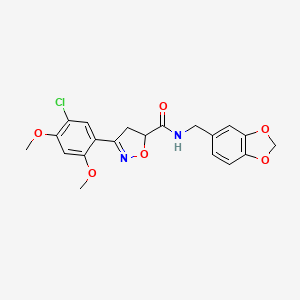 molecular formula C20H19ClN2O6 B4193544 N-(1,3-benzodioxol-5-ylmethyl)-3-(5-chloro-2,4-dimethoxyphenyl)-4,5-dihydro-1,2-oxazole-5-carboxamide 