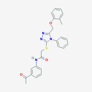 molecular formula C26H24N4O3S B419355 N-(3-acetylphenyl)-2-({5-[(2-methylphenoxy)methyl]-4-phenyl-4H-1,2,4-triazol-3-yl}sulfanyl)acetamide 