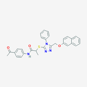 molecular formula C30H26N4O3S B419382 N-(4-acetylphenyl)-2-({5-[(2-naphthyloxy)methyl]-4-phenyl-4H-1,2,4-triazol-3-yl}sulfanyl)propanamide 