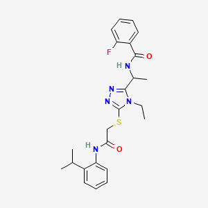 molecular formula C24H28FN5O2S B4193886 N-(1-{4-ethyl-5-[(2-oxo-2-{[2-(propan-2-yl)phenyl]amino}ethyl)sulfanyl]-4H-1,2,4-triazol-3-yl}ethyl)-2-fluorobenzamide 