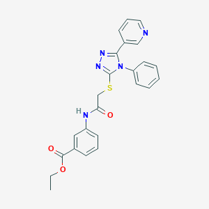 molecular formula C24H21N5O3S B419433 ethyl 3-[({[4-phenyl-5-(3-pyridinyl)-4H-1,2,4-triazol-3-yl]sulfanyl}acetyl)amino]benzoate 
