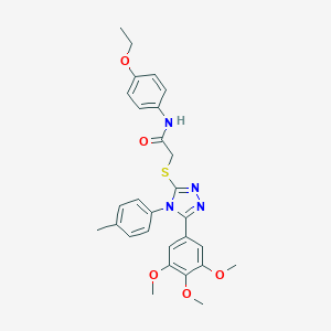 molecular formula C28H30N4O5S B419434 N-(4-ethoxyphenyl)-2-{[4-(4-methylphenyl)-5-(3,4,5-trimethoxyphenyl)-4H-1,2,4-triazol-3-yl]sulfanyl}acetamide 
