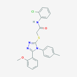 molecular formula C24H21ClN4O2S B419469 N-(2-chlorophenyl)-2-{[5-(2-methoxyphenyl)-4-(4-methylphenyl)-4H-1,2,4-triazol-3-yl]sulfanyl}acetamide 