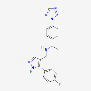 molecular formula C20H19FN6 B4195048 N-[[5-(4-fluorophenyl)-1H-pyrazol-4-yl]methyl]-1-[4-(1,2,4-triazol-1-yl)phenyl]ethanamine 