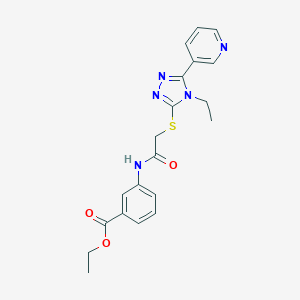 molecular formula C20H21N5O3S B419512 ethyl 3-[({[4-ethyl-5-(3-pyridinyl)-4H-1,2,4-triazol-3-yl]sulfanyl}acetyl)amino]benzoate 