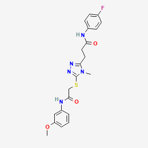 molecular formula C21H22FN5O3S B4195120 N-(4-fluorophenyl)-3-[5-({2-[(3-methoxyphenyl)amino]-2-oxoethyl}sulfanyl)-4-methyl-4H-1,2,4-triazol-3-yl]propanamide 