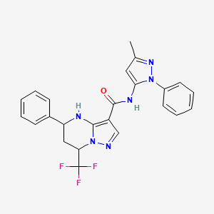molecular formula C24H21F3N6O B4195172 N-(3-methyl-1-phenyl-1H-pyrazol-5-yl)-5-phenyl-7-(trifluoromethyl)-4,5,6,7-tetrahydropyrazolo[1,5-a]pyrimidine-3-carboxamide 