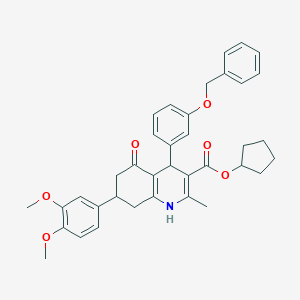 molecular formula C37H39NO6 B419530 Cyclopentyl 4-[3-(benzyloxy)phenyl]-7-(3,4-dimethoxyphenyl)-2-methyl-5-oxo-1,4,5,6,7,8-hexahydro-3-quinolinecarboxylate 