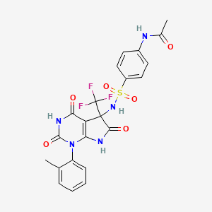 molecular formula C22H18F3N5O6S B4195397 N-[4-({[1-(2-methylphenyl)-2,4,6-trioxo-5-(trifluoromethyl)-2,3,4,5,6,7-hexahydro-1H-pyrrolo[2,3-d]pyrimidin-5-yl]amino}sulfonyl)phenyl]acetamide 