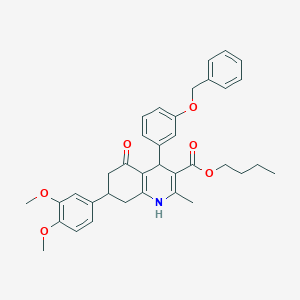 molecular formula C36H39NO6 B419557 Butyl 4-[3-(benzyloxy)phenyl]-7-(3,4-dimethoxyphenyl)-2-methyl-5-oxo-1,4,5,6,7,8-hexahydro-3-quinolinecarboxylate 