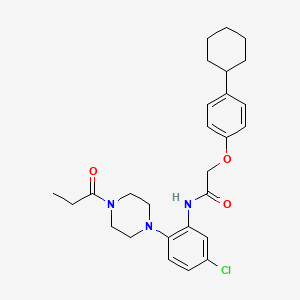 molecular formula C27H34ClN3O3 B4196011 N-[5-chloro-2-(4-propanoylpiperazin-1-yl)phenyl]-2-(4-cyclohexylphenoxy)acetamide 