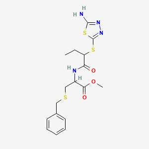 molecular formula C17H22N4O3S3 B4196116 Methyl 2-{2-[(5-amino-1,3,4-thiadiazol-2-YL)sulfanyl]butanamido}-3-(benzylsulfanyl)propanoate 