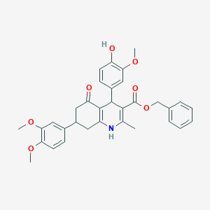 molecular formula C33H33NO7 B419628 Benzyl 7-(3,4-dimethoxyphenyl)-4-(4-hydroxy-3-methoxyphenyl)-2-methyl-5-oxo-1,4,5,6,7,8-hexahydroquinoline-3-carboxylate CAS No. 494194-26-2