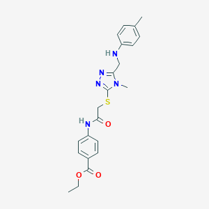 molecular formula C22H25N5O3S B419629 ethyl 4-[({[4-methyl-5-(4-toluidinomethyl)-4H-1,2,4-triazol-3-yl]sulfanyl}acetyl)amino]benzoate 