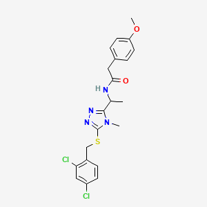 molecular formula C21H22Cl2N4O2S B4196643 N-(1-{5-[(2,4-dichlorobenzyl)sulfanyl]-4-methyl-4H-1,2,4-triazol-3-yl}ethyl)-2-(4-methoxyphenyl)acetamide 
