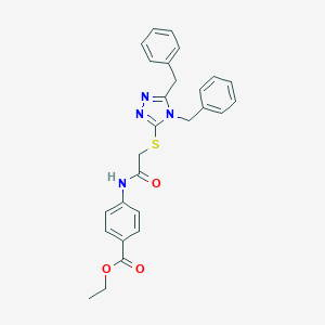 molecular formula C27H26N4O3S B419665 ethyl 4-({[(4,5-dibenzyl-4H-1,2,4-triazol-3-yl)sulfanyl]acetyl}amino)benzoate 