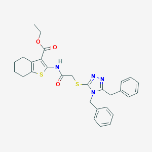 molecular formula C29H30N4O3S2 B419667 ethyl 2-({[(4,5-dibenzyl-4H-1,2,4-triazol-3-yl)sulfanyl]acetyl}amino)-4,5,6,7-tetrahydro-1-benzothiophene-3-carboxylate 