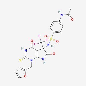 molecular formula C20H16F3N5O6S2 B4196785 N-(4-{[1-(2-FURYLMETHYL)-4,6-DIOXO-2-THIOXO-5-(TRIFLUOROMETHYL)-2,3,4,5,6,7-HEXAHYDRO-1H-PYRROLO[2,3-D]PYRIMIDIN-5-YL]SULFAMOYL}PHENYL)ACETAMIDE 