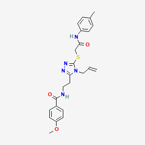 molecular formula C24H27N5O3S B4196809 4-methoxy-N-{2-[5-({2-[(4-methylphenyl)amino]-2-oxoethyl}sulfanyl)-4-(prop-2-en-1-yl)-4H-1,2,4-triazol-3-yl]ethyl}benzamide 