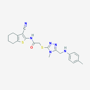 molecular formula C22H24N6OS2 B419700 N-(3-cyano-4,5,6,7-tetrahydro-1-benzothien-2-yl)-2-{[4-methyl-5-(4-toluidinomethyl)-4H-1,2,4-triazol-3-yl]sulfanyl}acetamide 