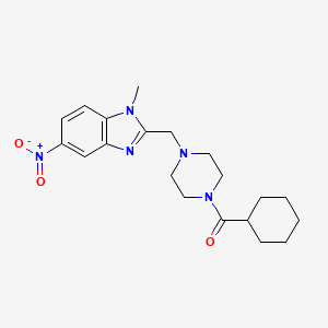 molecular formula C20H27N5O3 B4197149 cyclohexyl{4-[(1-methyl-5-nitro-1H-benzimidazol-2-yl)methyl]piperazin-1-yl}methanone 