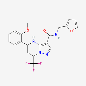 molecular formula C20H19F3N4O3 B4197211 N-(furan-2-ylmethyl)-5-(2-methoxyphenyl)-7-(trifluoromethyl)-4,5,6,7-tetrahydropyrazolo[1,5-a]pyrimidine-3-carboxamide 