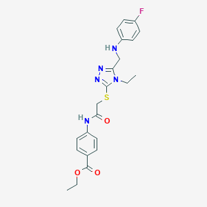 molecular formula C22H24FN5O3S B419733 ethyl 4-{[({4-ethyl-5-[(4-fluoroanilino)methyl]-4H-1,2,4-triazol-3-yl}sulfanyl)acetyl]amino}benzoate 