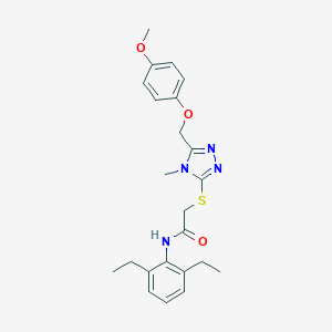 molecular formula C23H28N4O3S B419737 N-(2,6-diethylphenyl)-2-({5-[(4-methoxyphenoxy)methyl]-4-methyl-4H-1,2,4-triazol-3-yl}sulfanyl)acetamide 