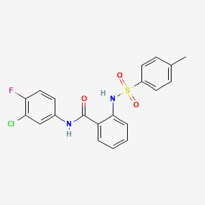 molecular formula C20H16ClFN2O3S B4197412 N-(3-chloro-4-fluorophenyl)-2-{[(4-methylphenyl)sulfonyl]amino}benzamide 