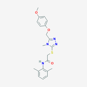 molecular formula C21H24N4O3S B419754 N-(2,6-dimethylphenyl)-2-({5-[(4-methoxyphenoxy)methyl]-4-methyl-4H-1,2,4-triazol-3-yl}sulfanyl)acetamide 