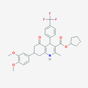 molecular formula C31H32F3NO5 B419771 Cyclopentyl 7-(3,4-dimethoxyphenyl)-2-methyl-5-oxo-4-[4-(trifluoromethyl)phenyl]-1,4,5,6,7,8-hexahydro-3-quinolinecarboxylate 