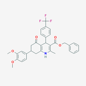 molecular formula C33H30F3NO5 B419776 Benzyl 7-(3,4-dimethoxyphenyl)-2-methyl-5-oxo-4-[4-(trifluoromethyl)phenyl]-1,4,5,6,7,8-hexahydro-3-quinolinecarboxylate 