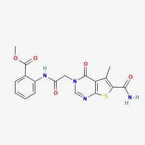 molecular formula C18H16N4O5S B4197804 methyl 2-(2-(6-carbamoyl-5-methyl-4-oxothieno[2,3-d]pyrimidin-3(4H)-yl)acetamido)benzoate 