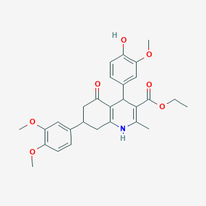 molecular formula C28H31NO7 B419785 Ethyl 7-(3,4-dimethoxyphenyl)-4-(4-hydroxy-3-methoxyphenyl)-2-methyl-5-oxo-1,4,5,6,7,8-hexahydro-3-quinolinecarboxylate 