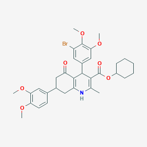 molecular formula C33H38BrNO7 B419790 Cyclohexyl 4-(3-bromo-4,5-dimethoxyphenyl)-7-(3,4-dimethoxyphenyl)-2-methyl-5-oxo-1,4,5,6,7,8-hexahydro-3-quinolinecarboxylate 