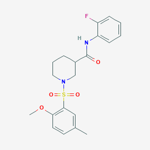 molecular formula C20H23FN2O4S B4198023 N-(2-fluorophenyl)-1-(2-methoxy-5-methylphenyl)sulfonylpiperidine-3-carboxamide 