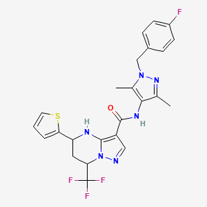 molecular formula C24H22F4N6OS B4198142 N-[1-(4-fluorobenzyl)-3,5-dimethyl-1H-pyrazol-4-yl]-5-(2-thienyl)-7-(trifluoromethyl)-4,5,6,7-tetrahydropyrazolo[1,5-a]pyrimidine-3-carboxamide 