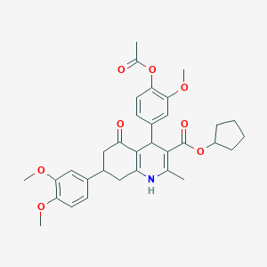 molecular formula C33H37NO8 B419842 Cyclopentyl 4-(4-acetoxy-3-methoxyphenyl)-7-(3,4-dimethoxyphenyl)-2-methyl-5-oxo-1,4,5,6,7,8-hexahydroquinoline-3-carboxylate CAS No. 494195-60-7
