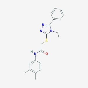 molecular formula C20H22N4OS B419849 N-(3,4-dimethylphenyl)-2-[(4-ethyl-5-phenyl-4H-1,2,4-triazol-3-yl)sulfanyl]acetamide CAS No. 485334-01-8