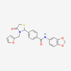 molecular formula C22H18N2O5S B4198501 N-1,3-benzodioxol-5-yl-4-[3-(2-furylmethyl)-4-oxo-1,3-thiazolidin-2-yl]benzamide 