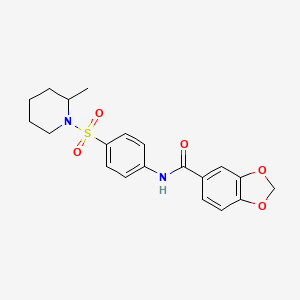 molecular formula C20H22N2O5S B4198511 N-[4-(2-methylpiperidin-1-yl)sulfonylphenyl]-1,3-benzodioxole-5-carboxamide 