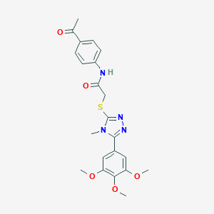 molecular formula C22H24N4O5S B419876 N-(4-acetylphenyl)-2-{[4-methyl-5-(3,4,5-trimethoxyphenyl)-4H-1,2,4-triazol-3-yl]sulfanyl}acetamide 