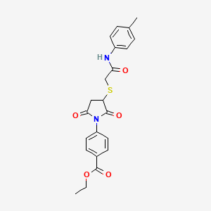 molecular formula C22H22N2O5S B4198984 Ethyl 4-[3-[2-(4-methylanilino)-2-oxoethyl]sulfanyl-2,5-dioxopyrrolidin-1-yl]benzoate 