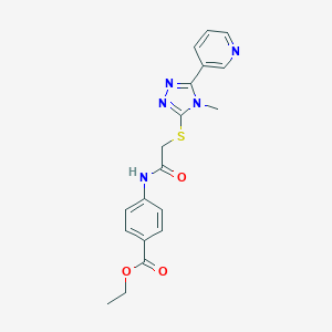 molecular formula C19H19N5O3S B419908 ethyl 4-[({[4-methyl-5-(pyridin-3-yl)-4H-1,2,4-triazol-3-yl]sulfanyl}acetyl)amino]benzoate 