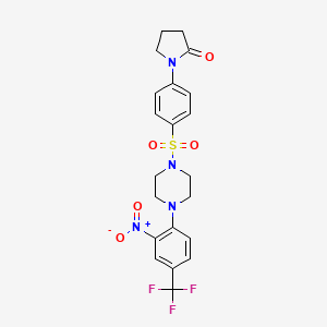 molecular formula C21H21F3N4O5S B4199090 1-[4-({4-[2-NITRO-4-(TRIFLUOROMETHYL)PHENYL]PIPERAZINO}SULFONYL)PHENYL]-2-PYRROLIDINONE 