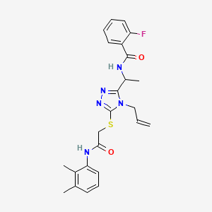 molecular formula C24H26FN5O2S B4199271 N-{1-[5-({2-[(2,3-dimethylphenyl)amino]-2-oxoethyl}sulfanyl)-4-(prop-2-en-1-yl)-4H-1,2,4-triazol-3-yl]ethyl}-2-fluorobenzamide 