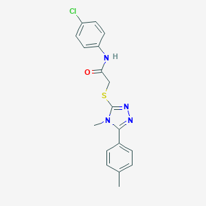 molecular formula C18H17ClN4OS B419929 N-(4-chlorophenyl)-2-{[4-methyl-5-(4-methylphenyl)-4H-1,2,4-triazol-3-yl]sulfanyl}acetamide CAS No. 335222-52-1