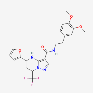 molecular formula C22H23F3N4O4 B4199356 N-[2-(3,4-dimethoxyphenyl)ethyl]-5-(furan-2-yl)-7-(trifluoromethyl)-4,5,6,7-tetrahydropyrazolo[1,5-a]pyrimidine-3-carboxamide 