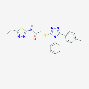 molecular formula C22H22N6OS2 B419956 2-{[4,5-bis(4-methylphenyl)-4H-1,2,4-triazol-3-yl]sulfanyl}-N-(5-ethyl-1,3,4-thiadiazol-2-yl)acetamide 
